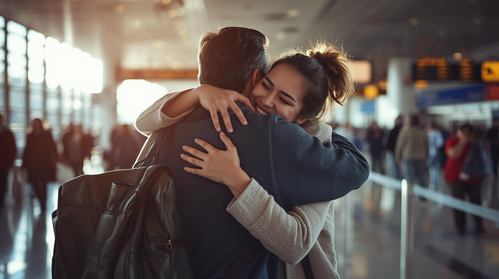 couple meeting at airport