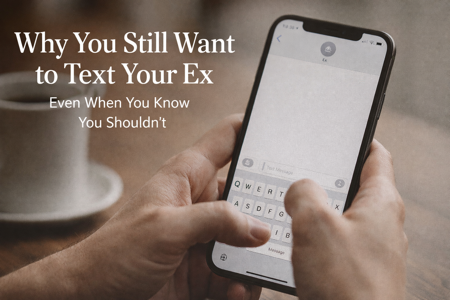 Person holding phone typing a message to ex illustrating urge to text an ex after a breakup